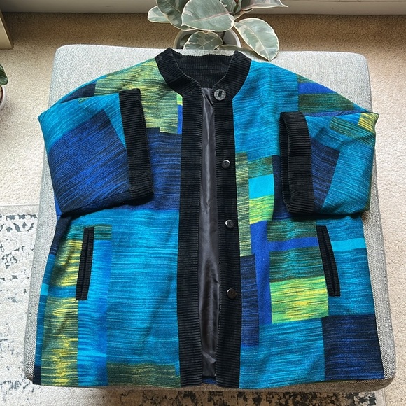 Vintage Corduroy Cardigan Jacket with Blue and Green shades and Pockets - Picture 1 of 17